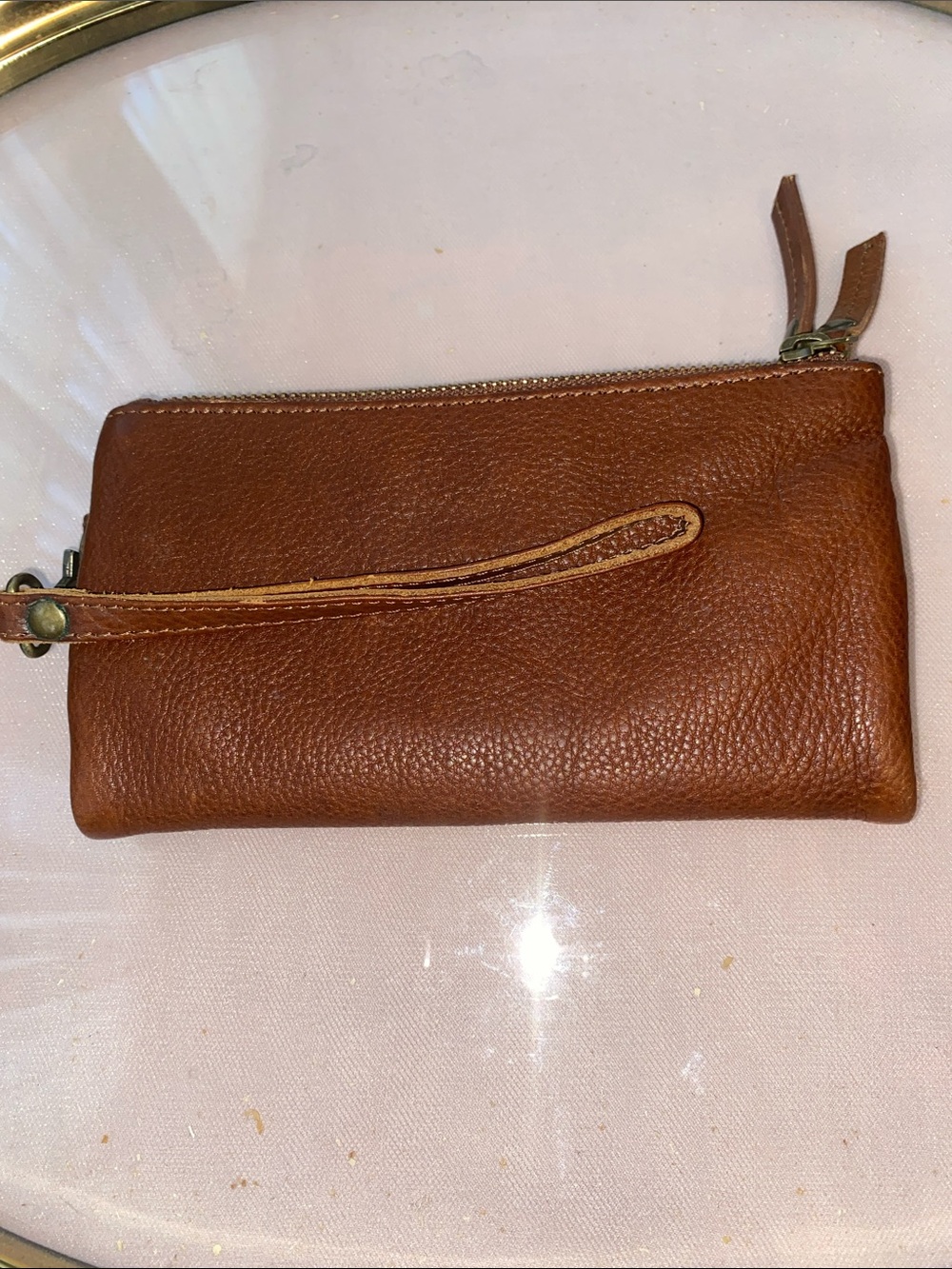 Leather Wristlet Clutch - chocolate Brown